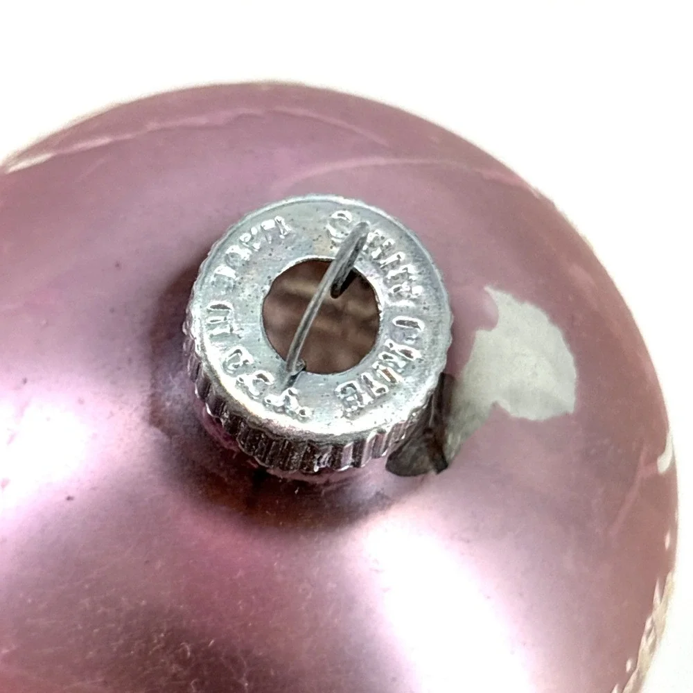 Vintage Shiny Brite Peace On‎ Earth Farm Stencil Lilac Glass Christmas Ornament